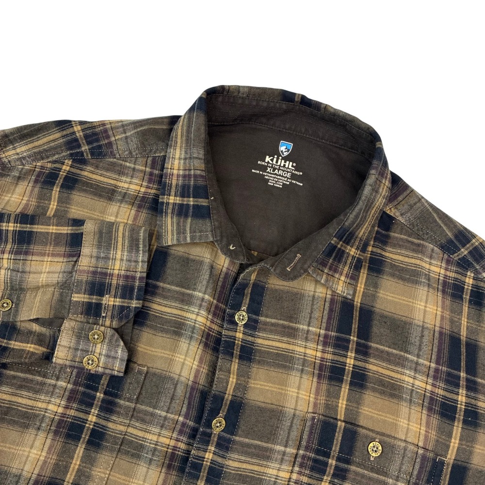 Kuhl Plaid Shirt Mens XL Brown Long Sleeve Button Down Outdoor Hiking Gorpcore
